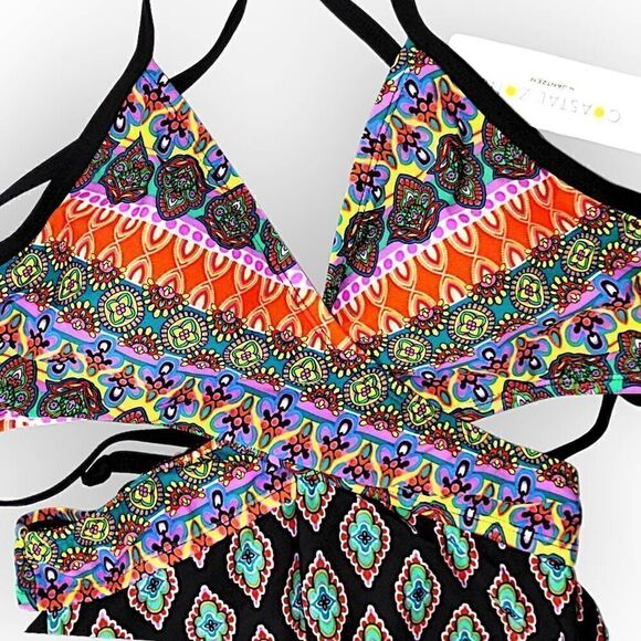 Jantzen Womens Swimsuit Sz Medium Coastal Zone‎ Diamond One Piece Criss Cross - Picture 4 of 14